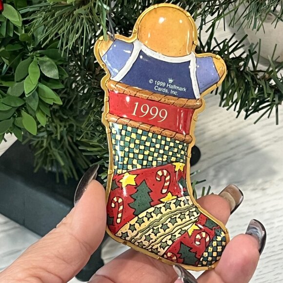 Vintage Lot Tin Hallmark Ornaments Locomotive Santa Snowman Train Car DAD Candy - Picture 3 of 16